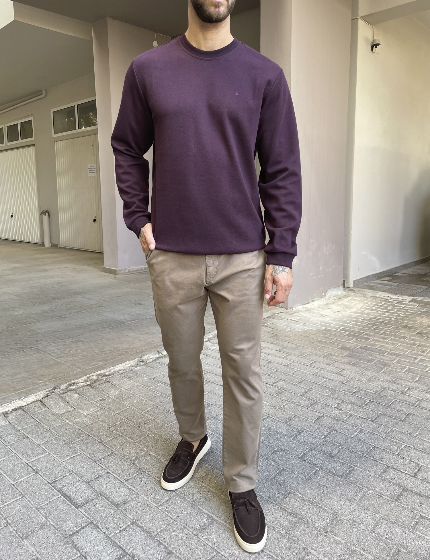 Ανδρική μπορντό πικέ μακρυμάνικη μπλούζα 4403R φωτογραφία